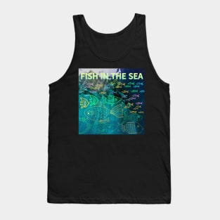 under the sea,blue sea,sea creatures,Turtle, puffer fish, starfish, shrimp, shark, tropical fish, sea horse, seaweed, sardines, squid, crabs, clams Tank Top